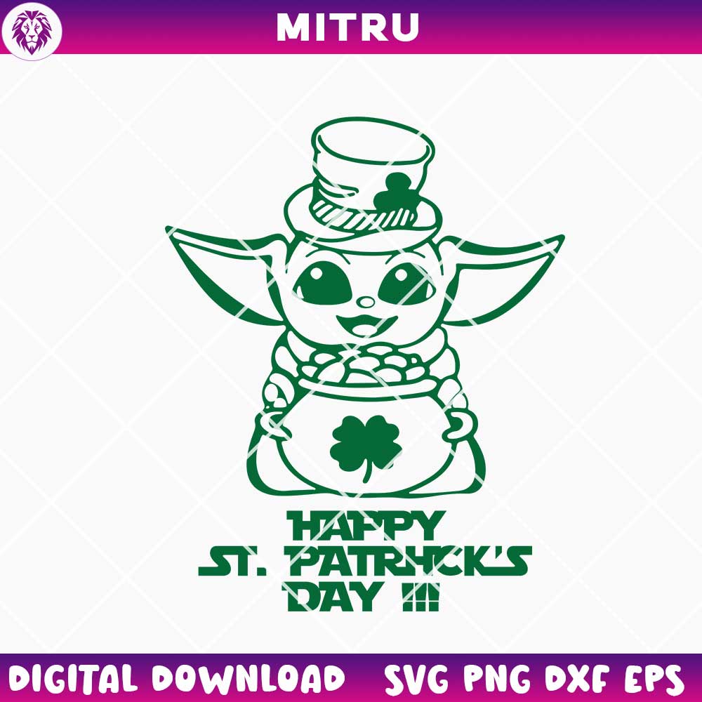 Baby Yoda Happy St Patricks Day SVG PNG, Leprechaun SVG, Star Wars Lucky Day SVG