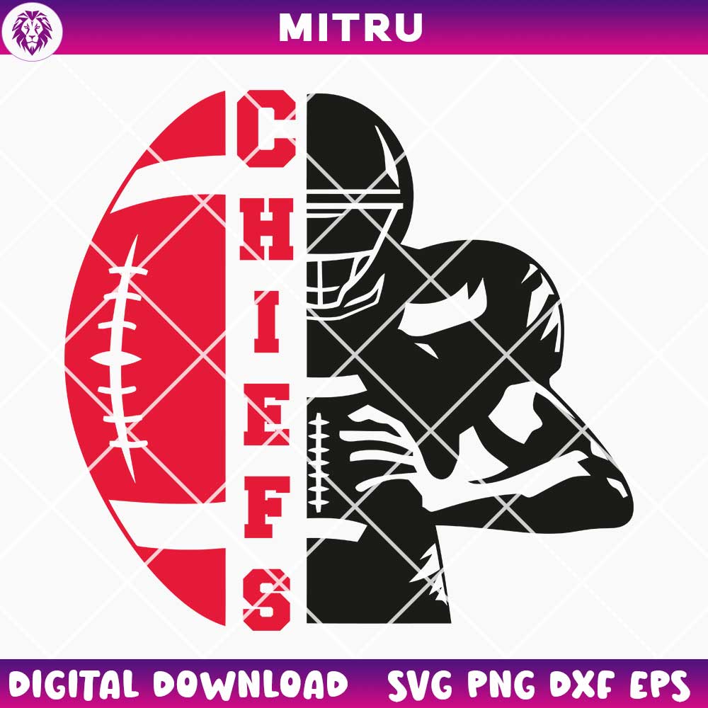 Chiefs Player Half Football SVG PNG Cricut Files