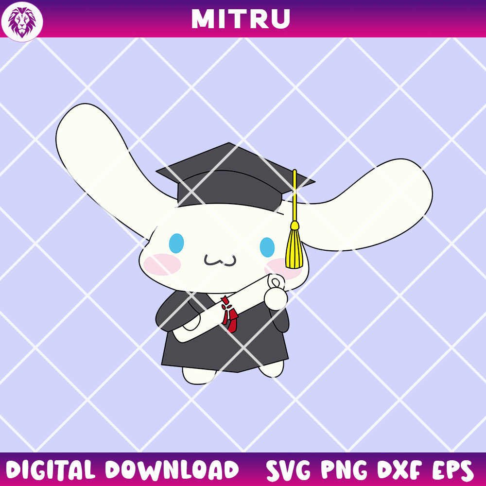 Cinnamoroll Graduation Cap SVG PNG, Sanrio White Dog Graduate SVG Cutting Files