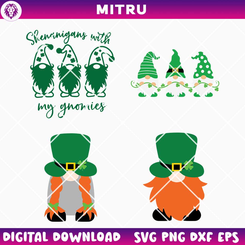 Cute Gnomes St Patricks Day SVG PNG, Shenanigans With My Gnomies SVG, Leprechaun Gnome SVG