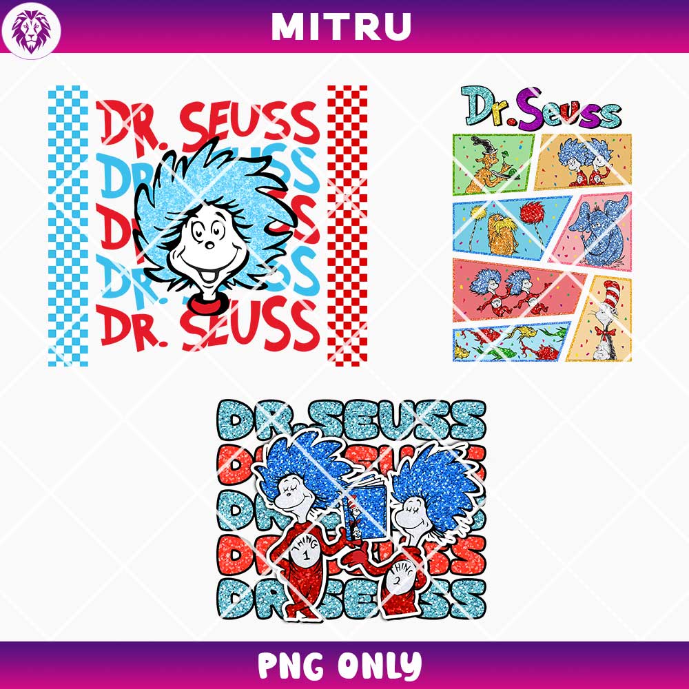 Dr Seuss PNG Bundle, Thing 1 Thing 2 PNG, Seuss Birthday PNG