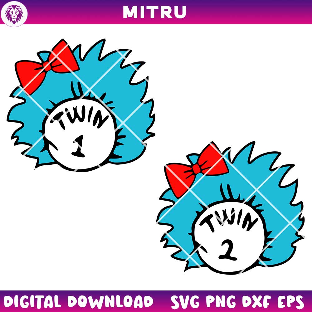 Dr Seuss Twin 1 And Twin 2 SVG PNG, Thing Girl SVG Cricut Designs