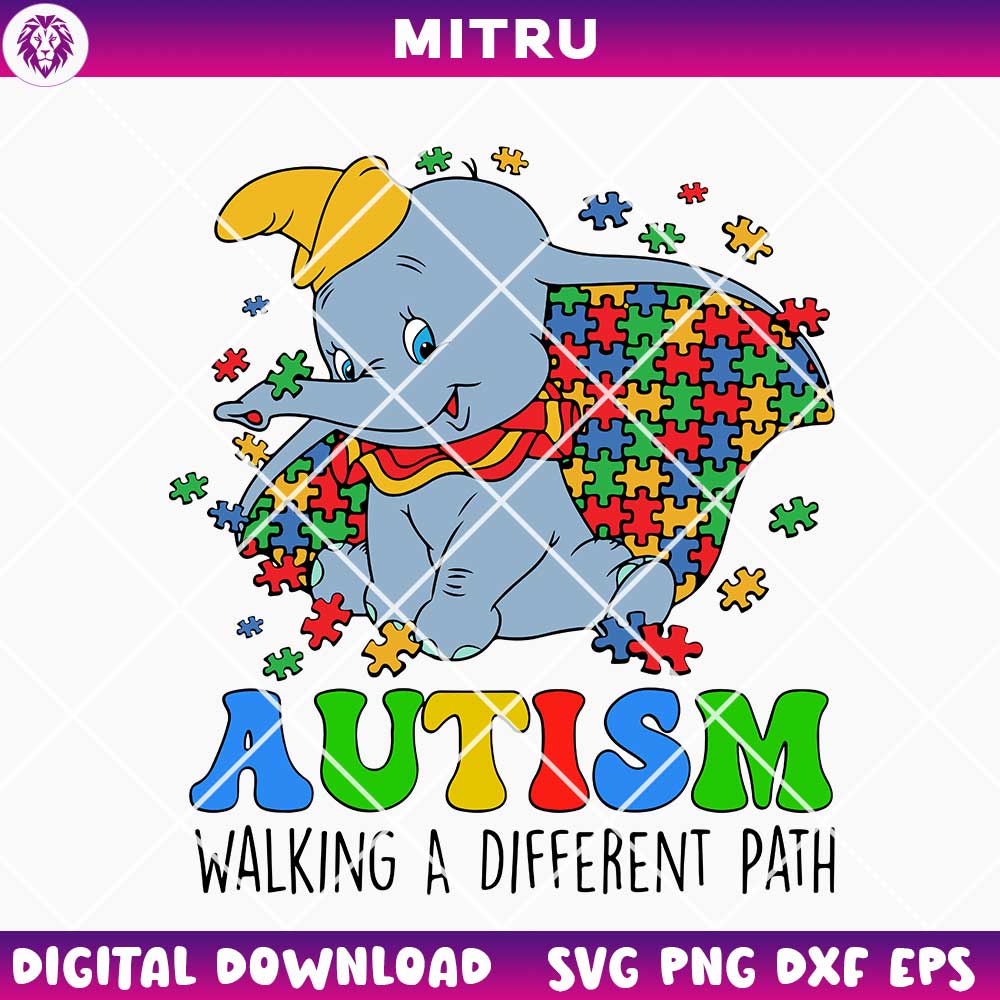 Dumbo Autism SVG PNG, Autism Walking A Different Path SVG Digital Files