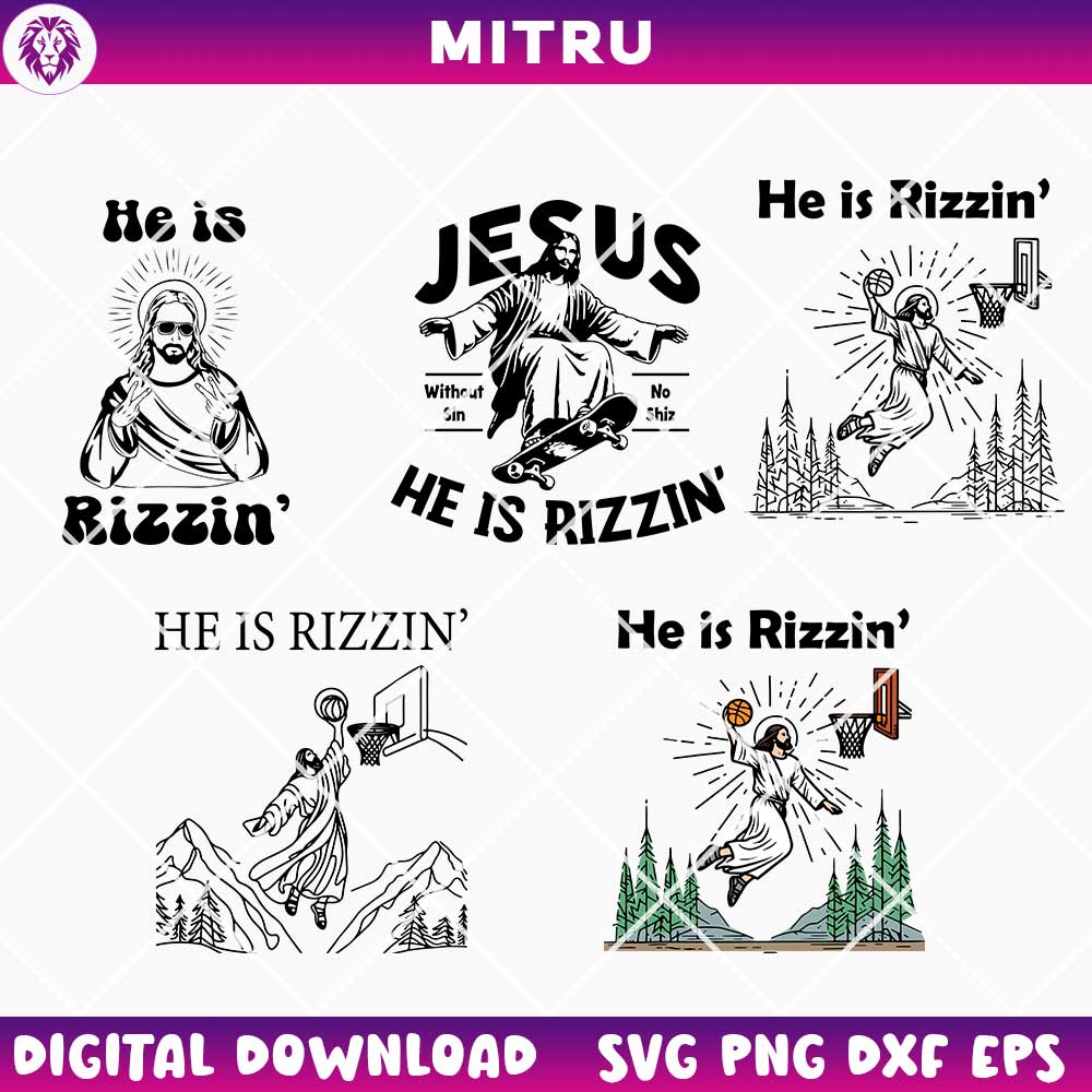 He Is Rizzin SVG PNG Bundle, Jesus Playing Basketball SVG, Funny Christian Easter SVG