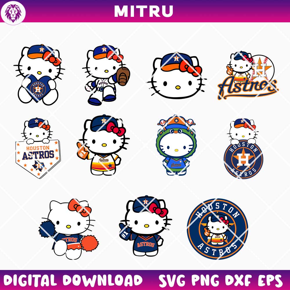 Hello Kitty Houston Astros SVG PNG Bundle, Cute Astros Baseball Team SVG, Houston MLB SVG