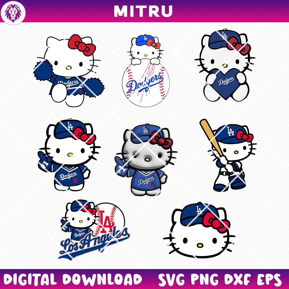 Hello Kitty Los Angeles Dodgers SVG PNG Bundle, Cute Dodgers Baseball Team SVG