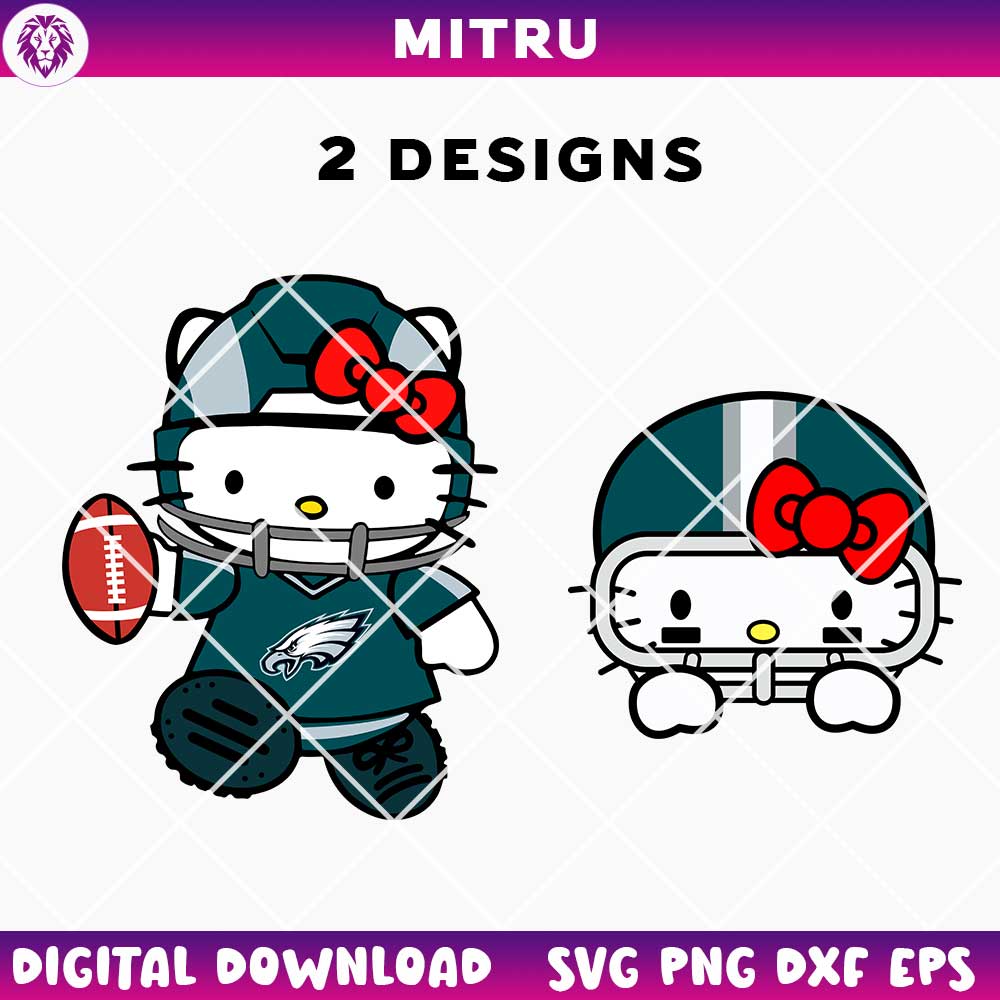 Hello Kitty Philadelphia Eagles SVG PNG, Kawaii Cat Eagles Football SVG Vector