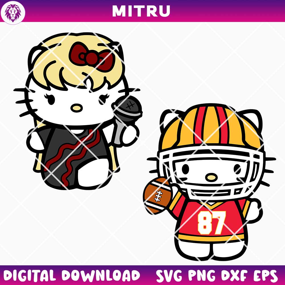 Hello Kitty Taylor Swift Travis Kelce SVG PNG, Cute Kelce Chiefs SVG, Kansas City Swiftie SVG