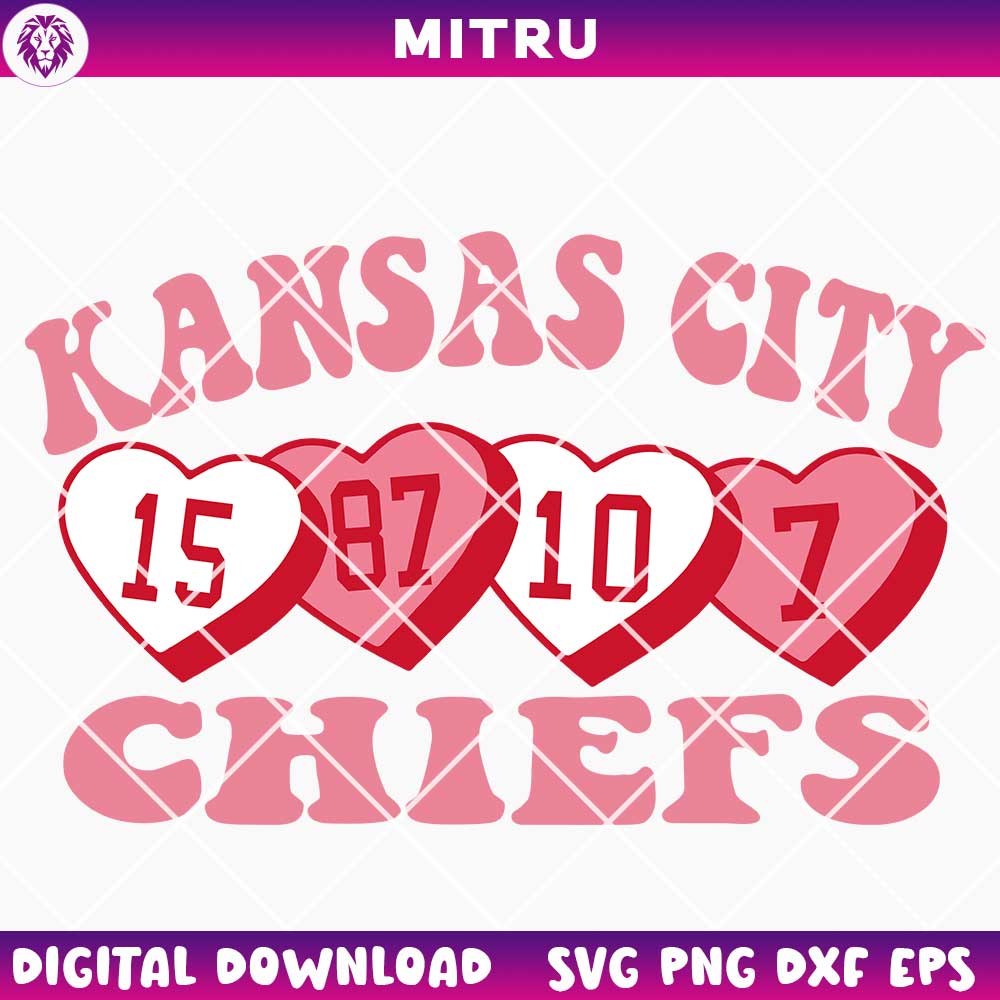 Kansas City Chiefs Candy Hearts SVG PNG, Chiefs Valentine's Day SVG