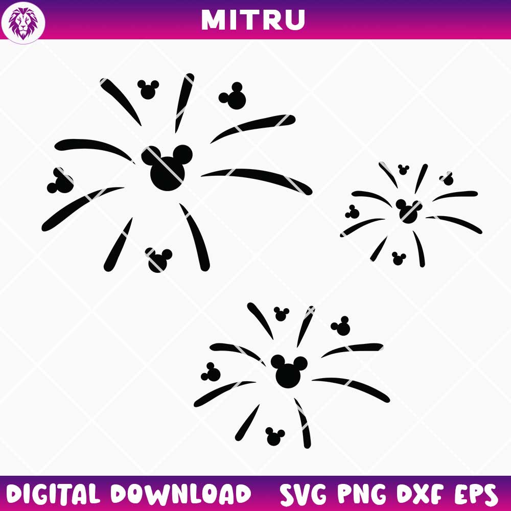 Mickey Head Fireworks SVG PNG, Disney Firework SVG, Disneyland SVG, Party SVG