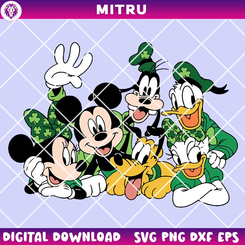 Mickey Mouse Friends St Patricks SVG PNG, Disney Lucky Shamrock SVG