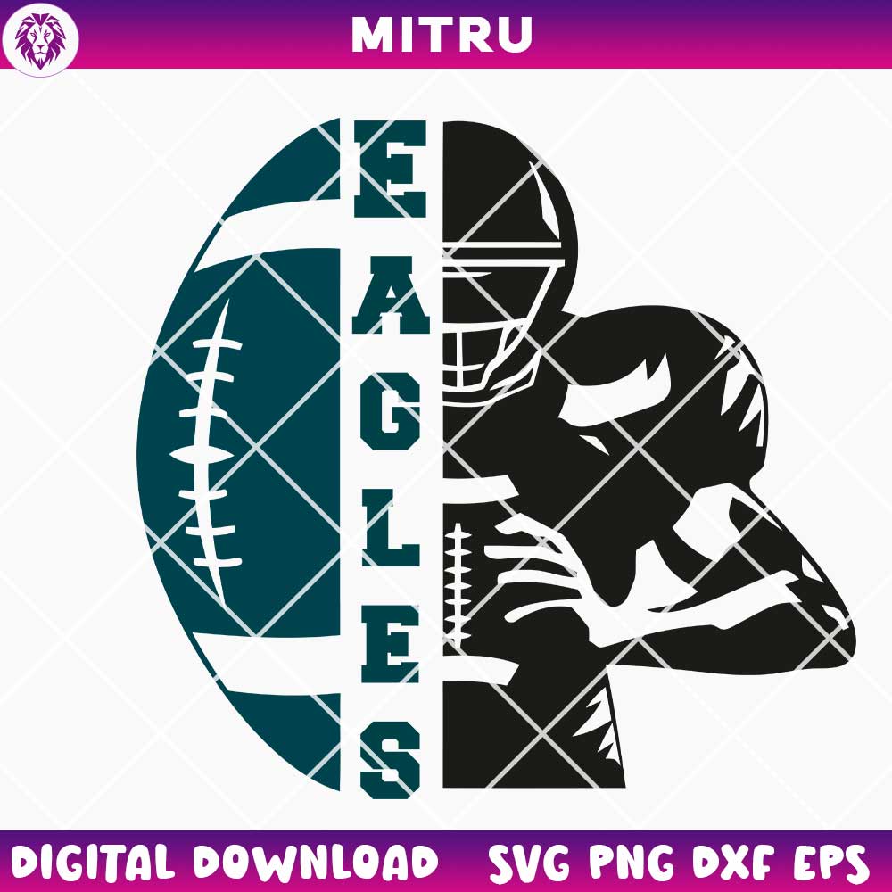 Eagles Player Half Football SVG PNG, Philadelphia Eagles SVG Sublimation