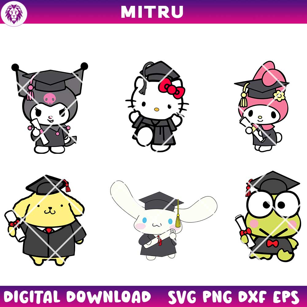 Sanrio Graduation SVG PNG, Cute Hello Kitty Friends Graduate SVG