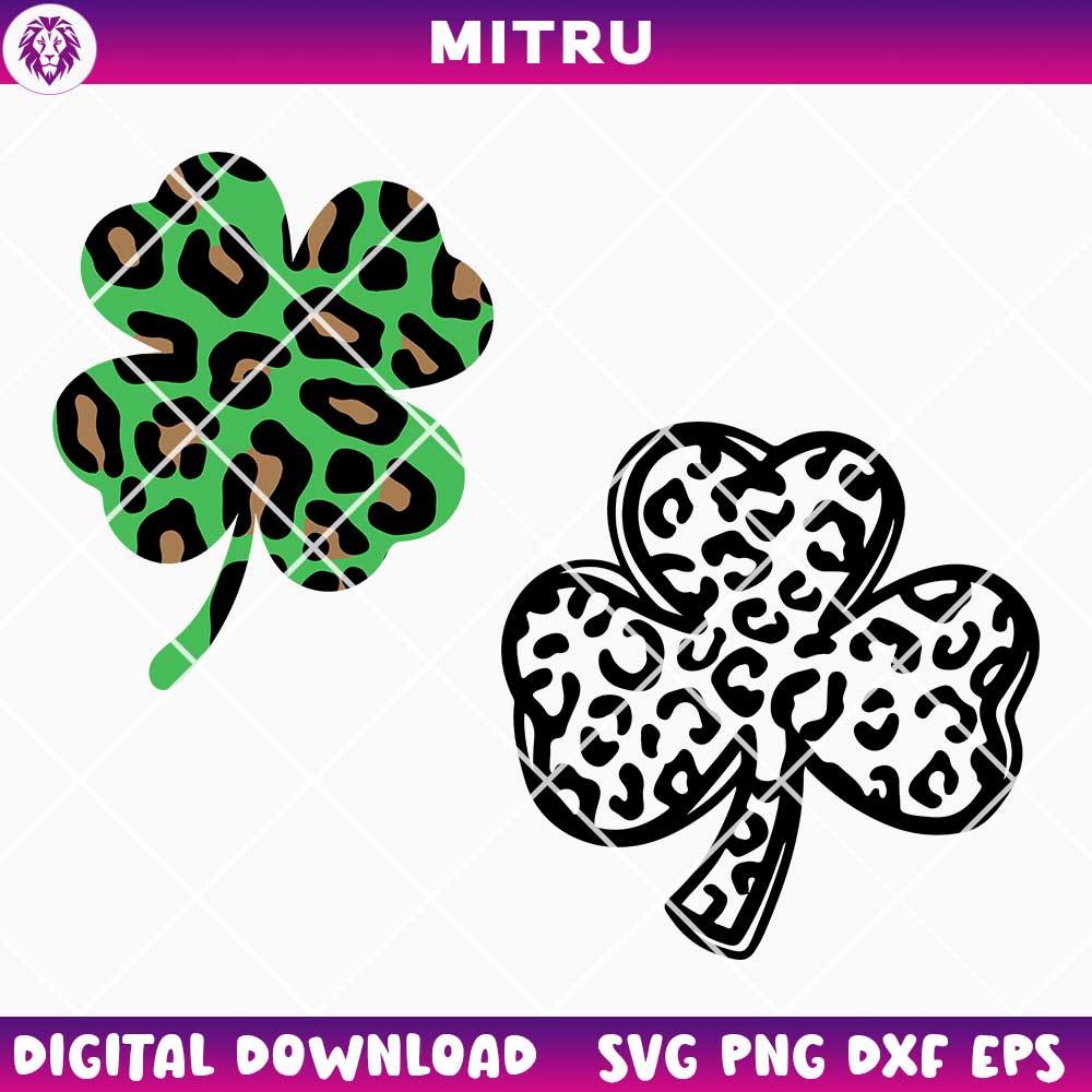 Shamrock Leopard SVG PNG, St Patricks Day Clover SVG, Four Leaf SVG