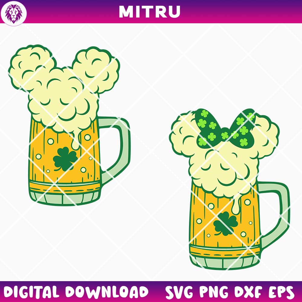 St Patrick's Day Beer Mug Mickey Ears SVG PNG, Disney St Patty's Party SVG Cricut