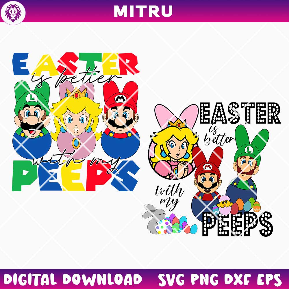 Super Mario Friends Easter Peeps SVG PNG, Cute Mario Luigi Easter Cutting Files