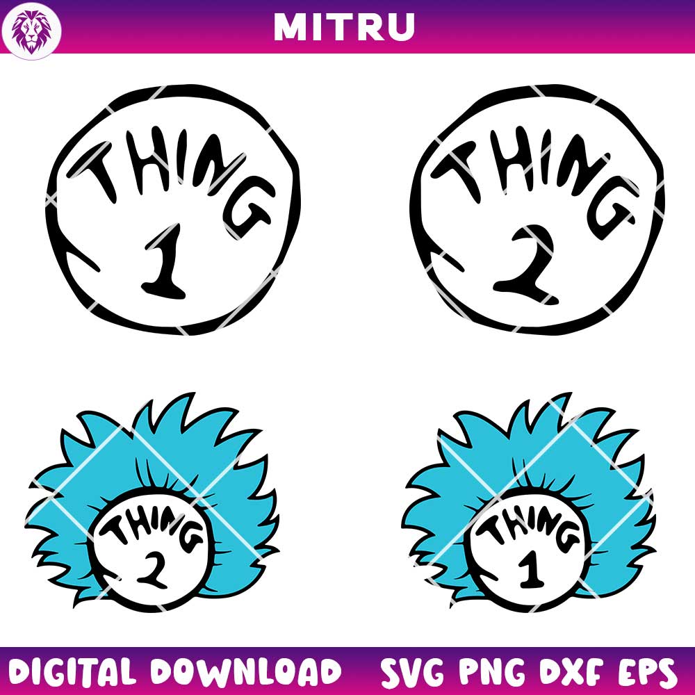 Thing 1 And Thing 2 Head SVG PNG, Thing Dr Seuss SVG