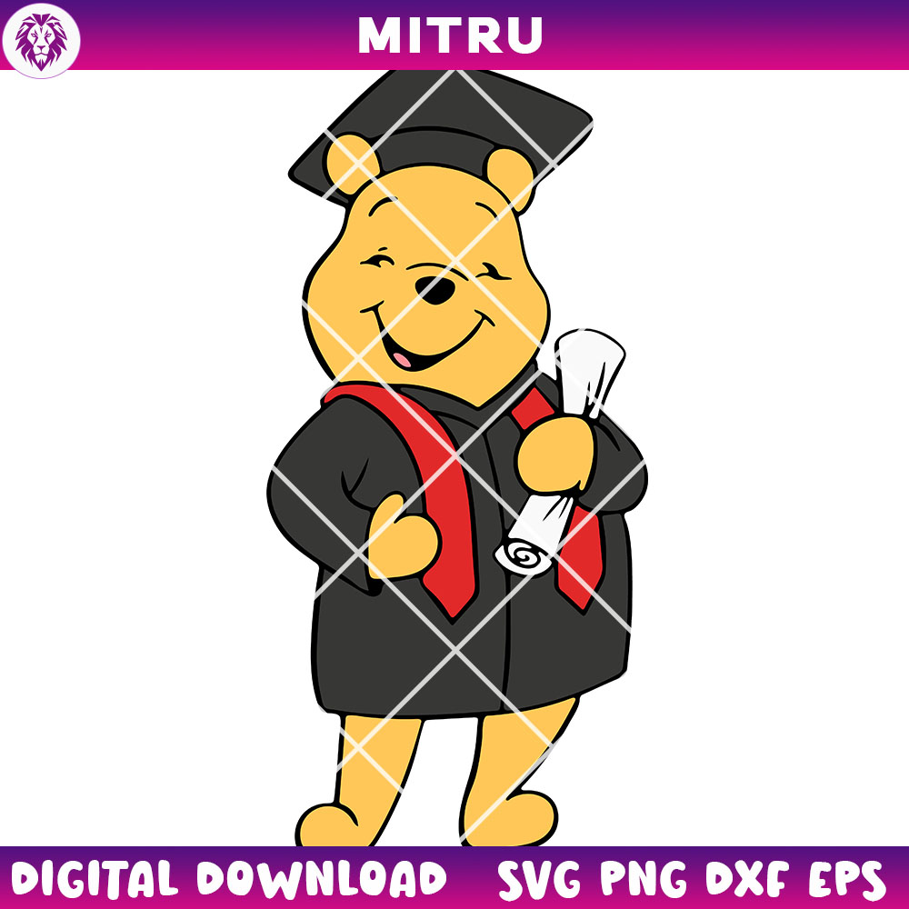 Winnie The Pooh Graduation SVG PNG, Cute Disney Bear Graduate SVG