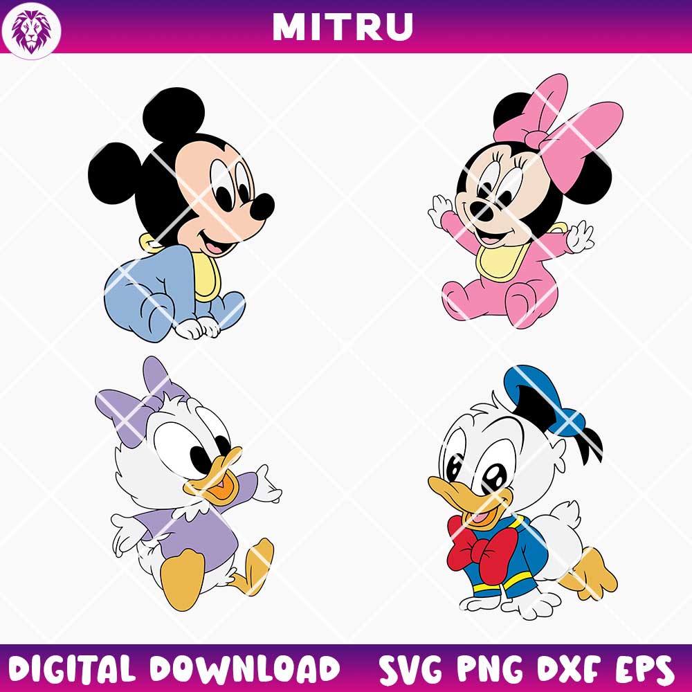 Baby Mickey Mouse Friends SVG PNG Bundle, Donald Duck SVG, Minnie SVG, Daisy Disney SVG