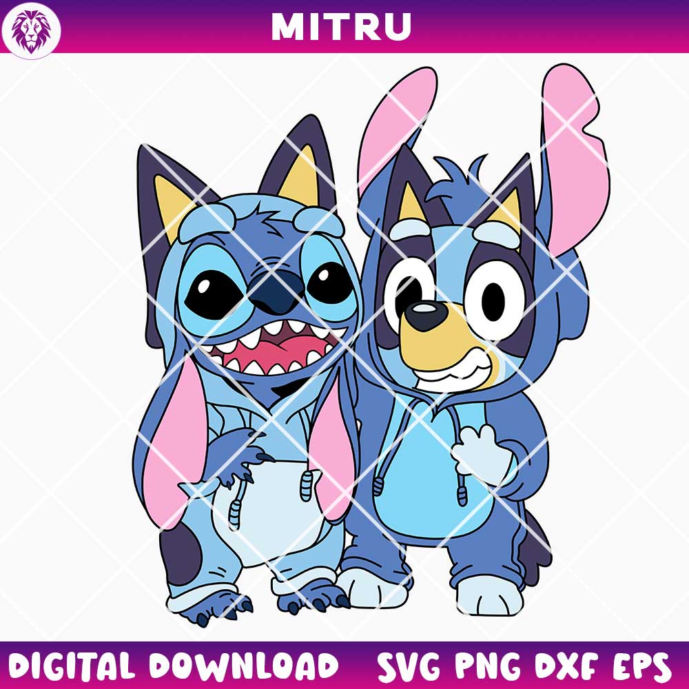 Stitch And Bluey SVG PNG, Disney Cartoons SVG, Funny Stitch SVG