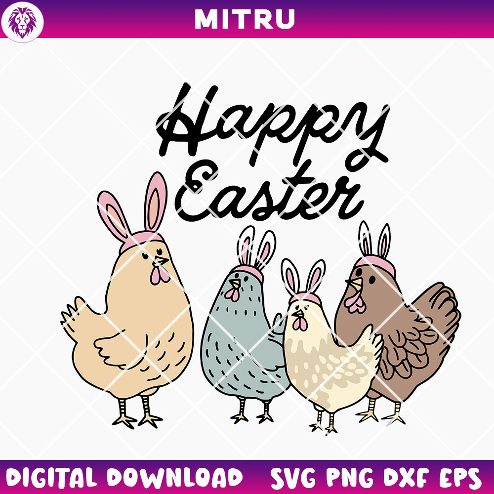 Chicken Happy Easter SVG PNG, Cute Bunny Chicken SVG Digital Download