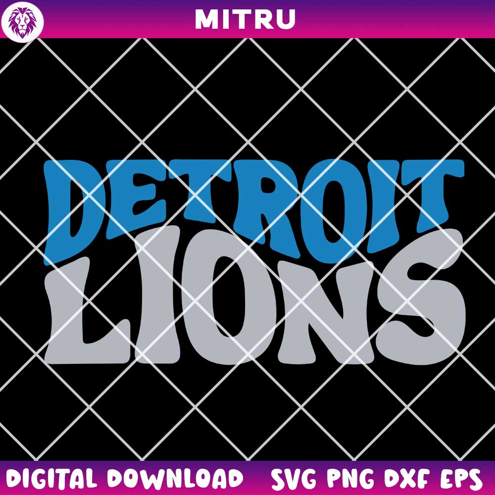 Detroit Lions Retro Wavy Font SVG PNG, Groovy Detroit NFL SVG Vector