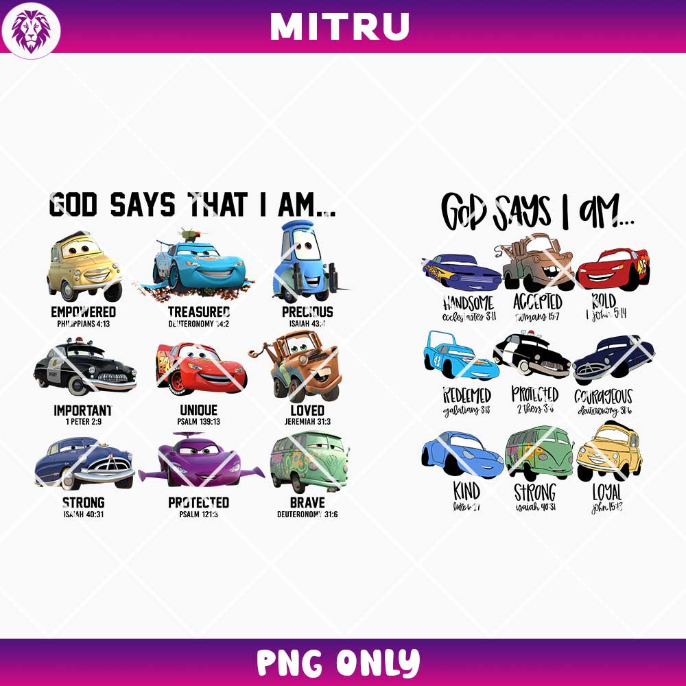 Disney Cars God Says I Am PNG, Bible Verse Cars PNG