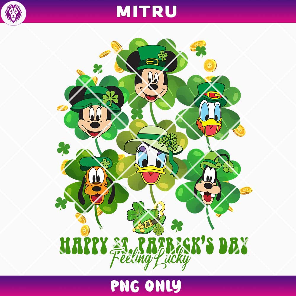 Disney Friends Four Leaf Clover PNG, Lucky Day PNG, Retro Happy St Patrick's Day PNG