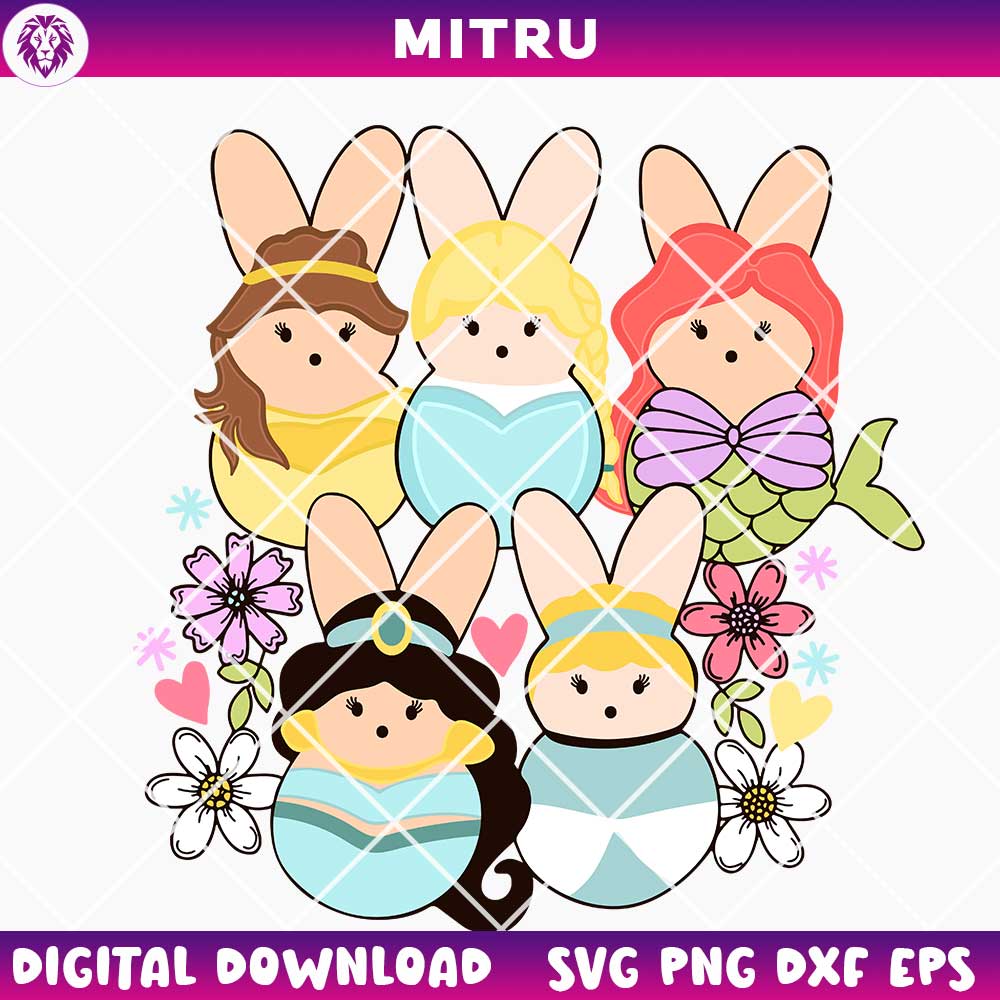 Disney Princess Easter Peeps SVG PNG, Ariel Cinderella Jasmine Easter SVG