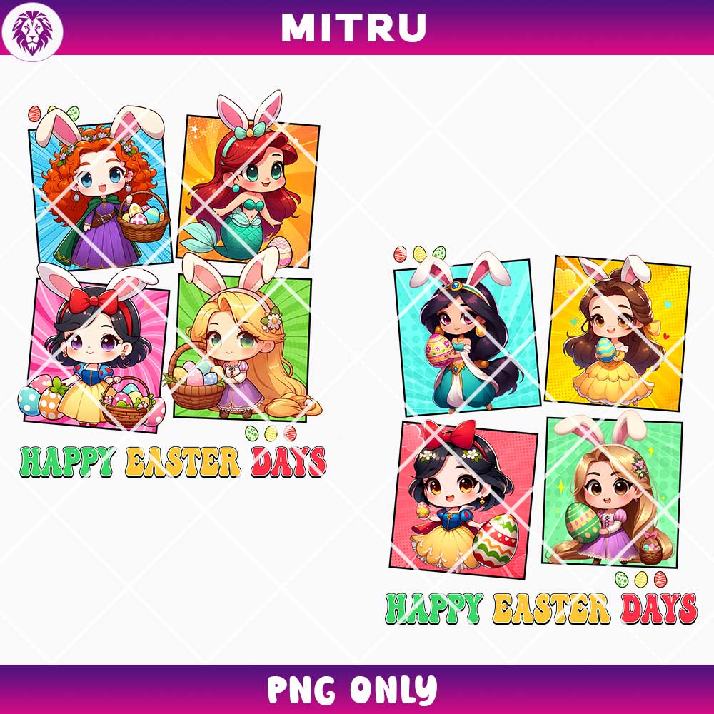 Disney Princess Happy Easter Day PNG, Cute Princess Bunny PNG Sublimation Designs