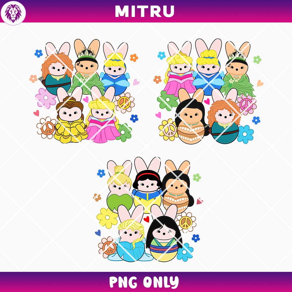 Disney Princess Peeps PNG Bundle, Easter Girl PNG, Cartoon Easter PNG