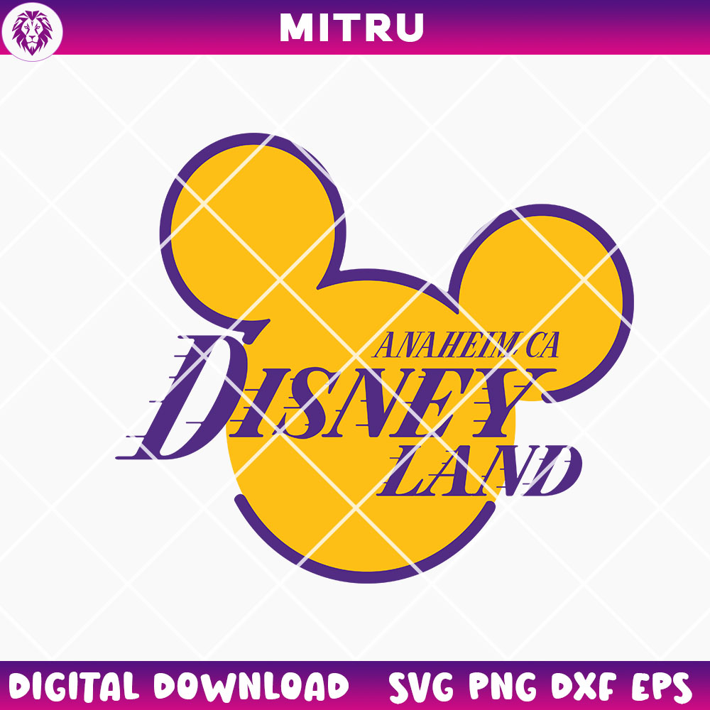 Lakers Disneyland Mickey Head SVG PNG, Anaheim CA Vacation SVG, Disney Los Angeles Lakers SVG