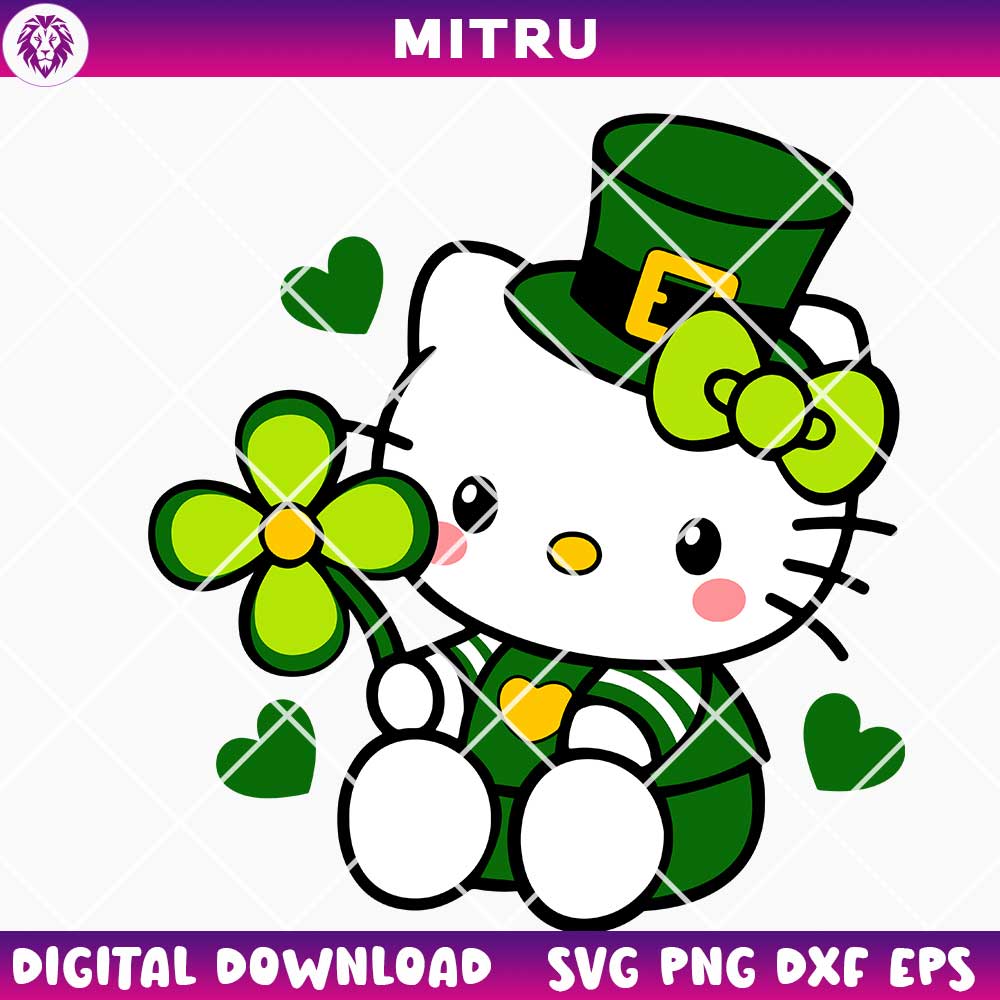 Hello Kitty Leprechaun SVG PNG, Cute Lucky Day SVG, Sanrio Kitty Patricks Day SVG