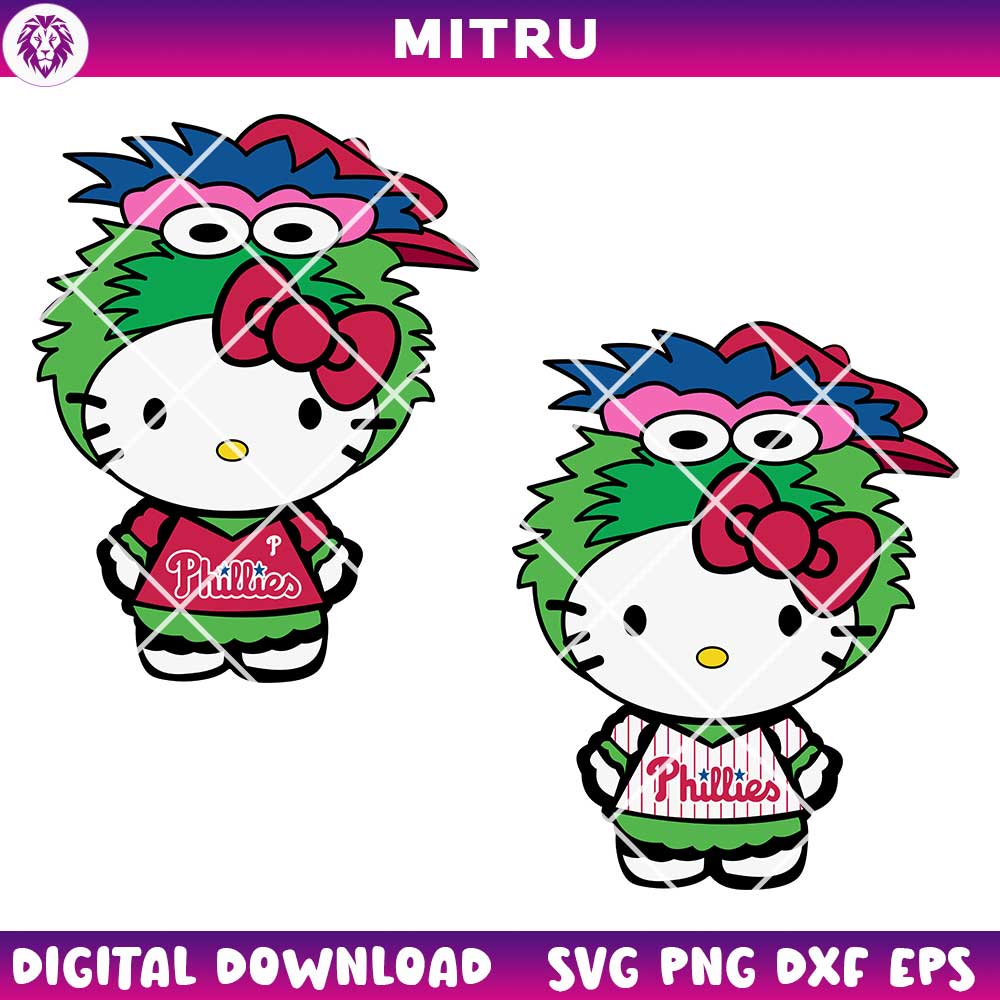 Hello Kitty Phillie Phanatic SVG PNG, Cute Kitty Phillies Mascot SVG Cricut