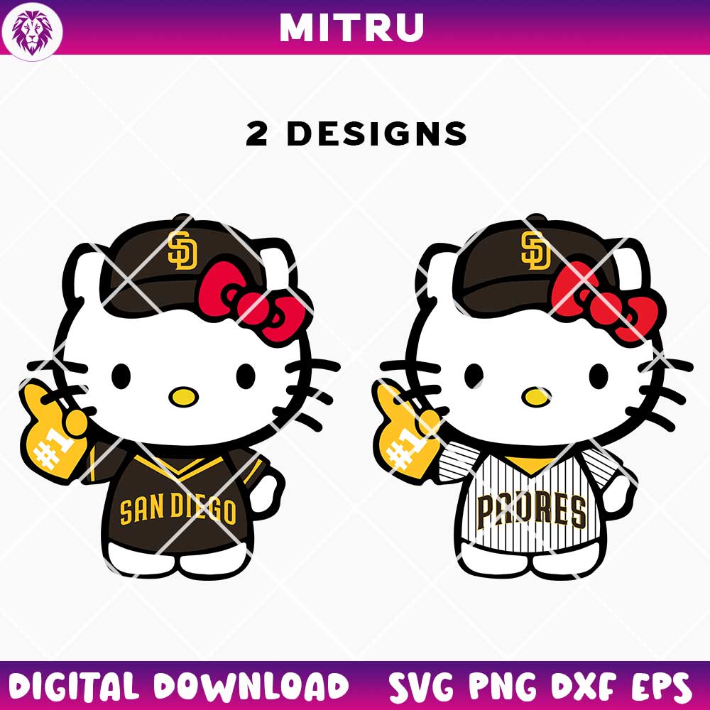 Hello Kitty San Diego Padres SVG PNG, Kitty White Padres SVG Clipart