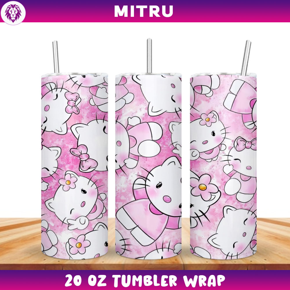 Hello Kitty Watercolor Pattern Straight Tumbler Wrap 20 Oz PNG Clipart