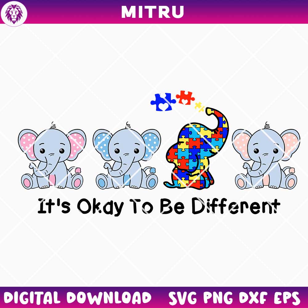 It's Ok To Be Different Autism Awareness SVG PNG, Cute Elephant Autism SVG