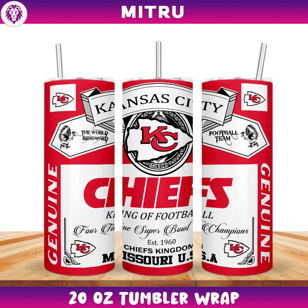 Kansas City Chiefs King Of Football Budweiser Straight Tumbler Wrap 20 Oz PNG Sublimation