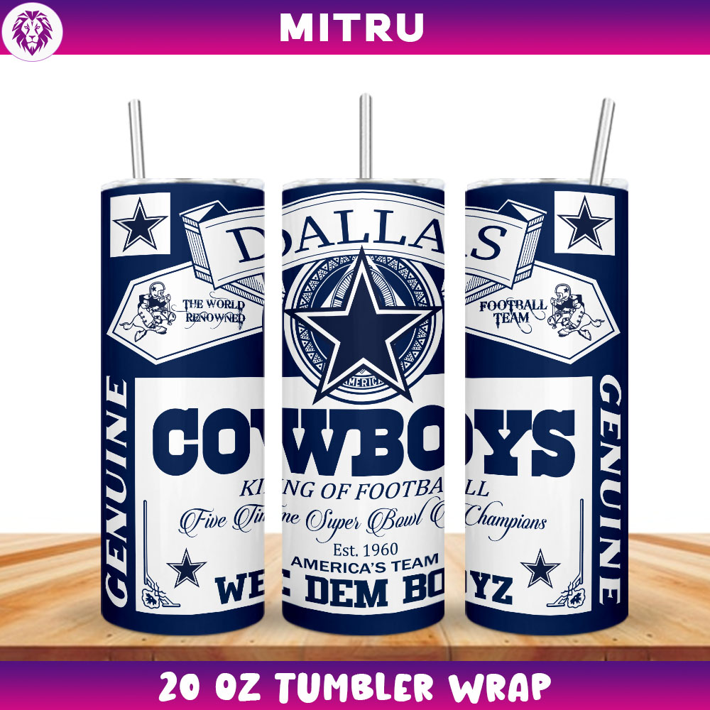 Dallas Cowboys King Of Football Budweiser Straight Tumbler Wrap 20 Oz Files