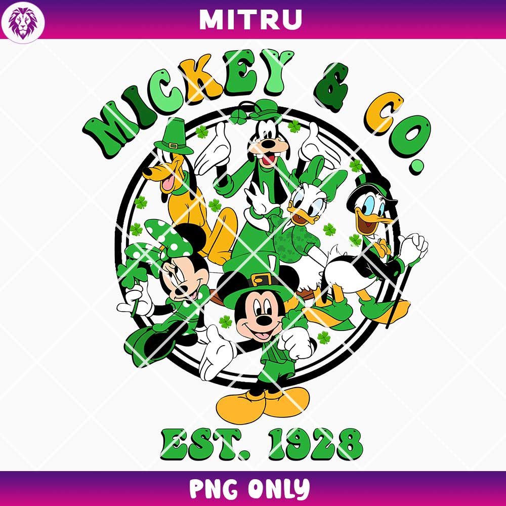 Mickey And Co Est 1928 St Patrick's Day PNG, Vintage Mickey Friends Ireland Day PNG