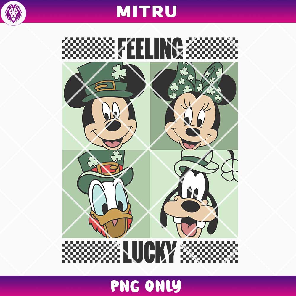 Mickey Friends Feeling Lucky PNG, Retro Lucky Day PNG, Disney Irish St Patrick's PNG