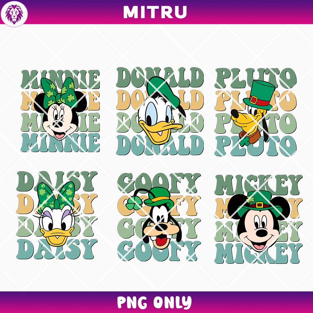 Mickey Friends St Patricks Day Retro PNG Bundle, Daisy Donald Irish Day PNG