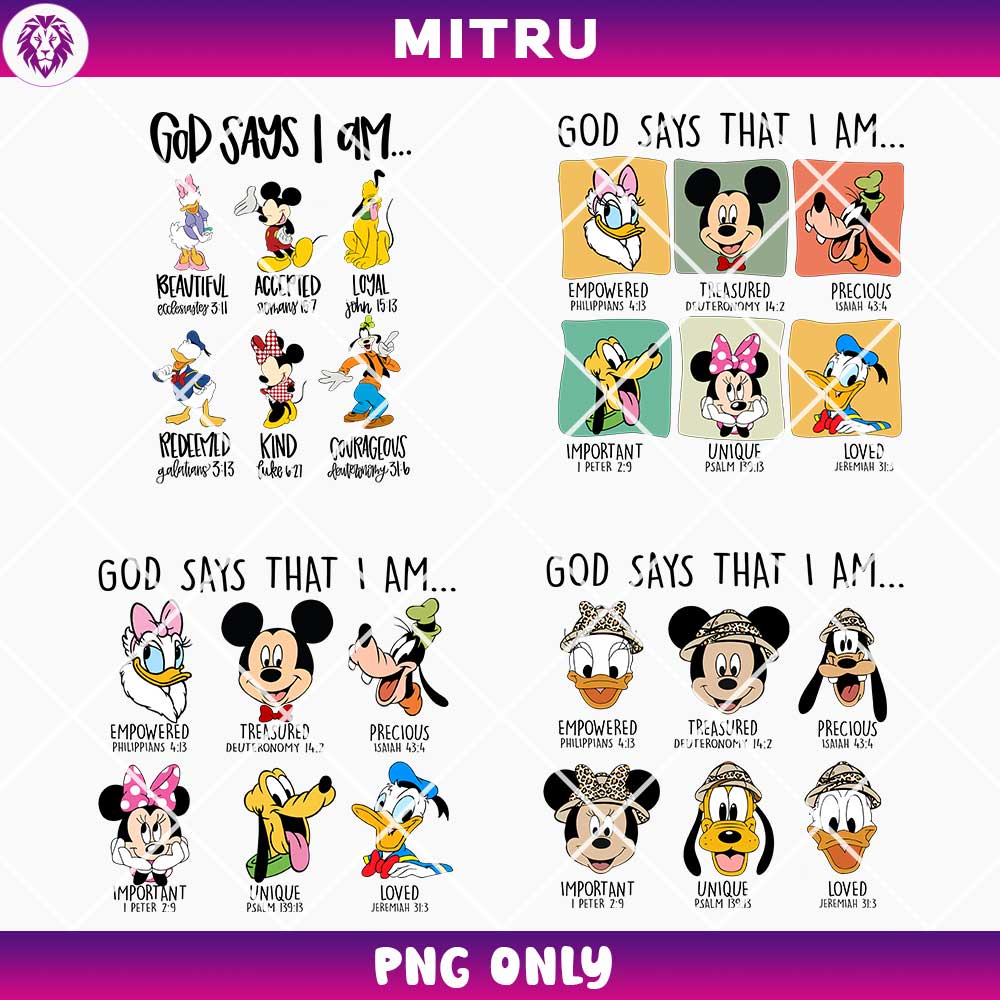 Mickey Mouse Friends God Says I Am PNG Digital Download