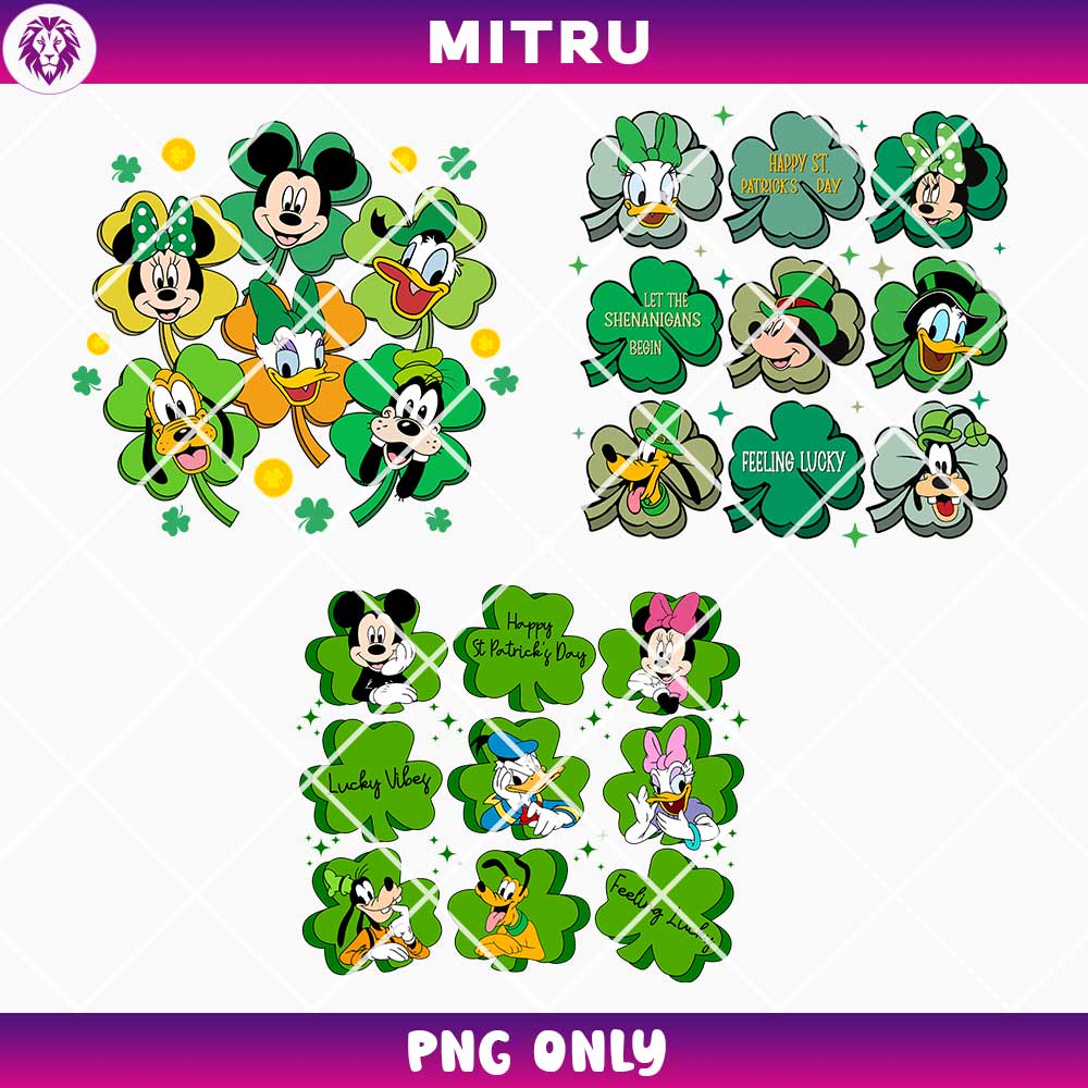 Mickey Mouse Friends Shamrock PNG, Lucky Vibes PNG, Feeling Lucky Patricks Day PNG