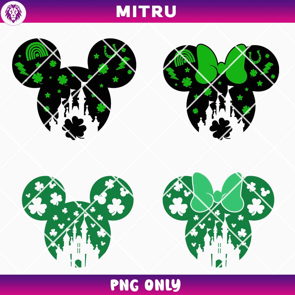 Mickey Mouse Head Shamrock PNG Bundle, Saint Patrick's Day Family Vacation PNG