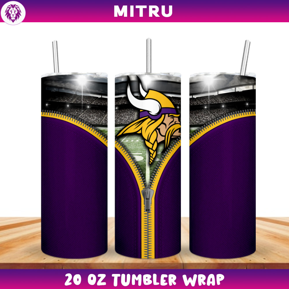 Minnesota Vikings Zipper Straight Tumbler Wrap 20 Oz Sublimation Designs