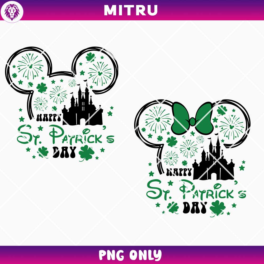 Mouse Head Disneyland Castle PNG, Disney Family St Patricks Day PNG