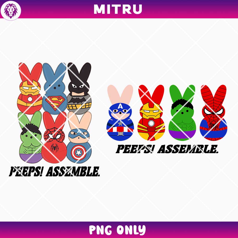 Peeps Assemble PNG, Funny Easter Day Superhero PNG Designs