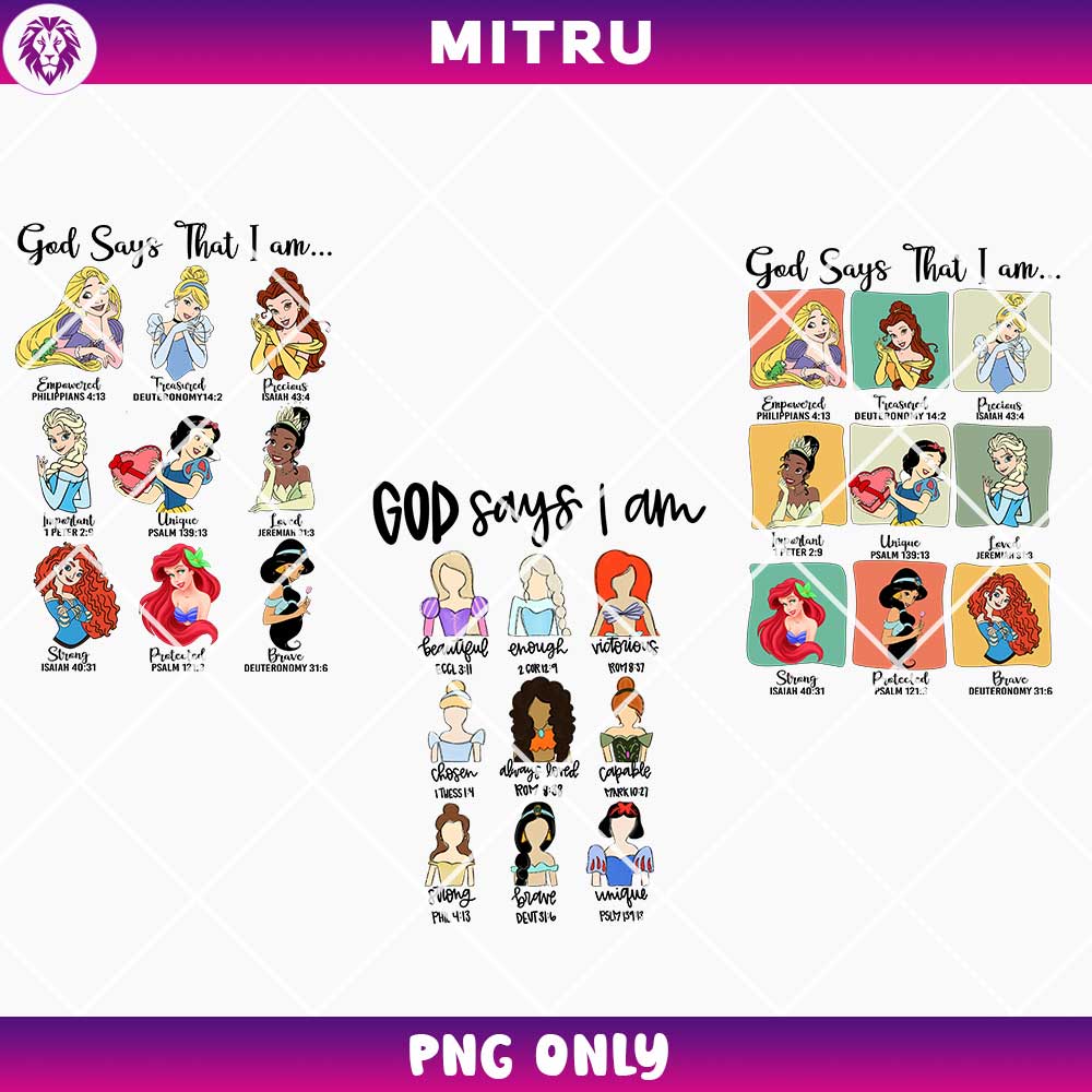 Princess Disney God Says I Am PNG, Cute Bible Verse PNG, Inspirational Quotes PNG