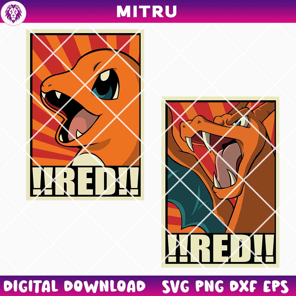 Red Pokemon SVG PNG, Charmander SVG, Charizard SVG Cut Files